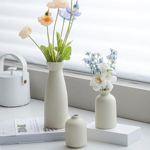 Distressed Ceramic Vase Set of 3 Modern Bohemian Farmhouse Decor
