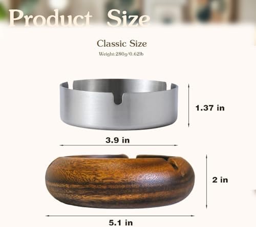 Exquisite Walnut Wood Cigarette Ashtray with Stainless Steel Lined