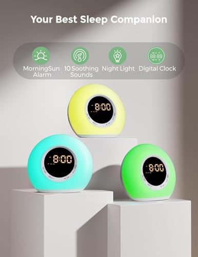 ICODE Alarm Clock with Dimmable Night Light and 10 White Noise