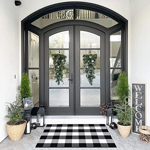 Seeksee Cotton Buffalo Plaid Rug 275x43 Black White Checked
