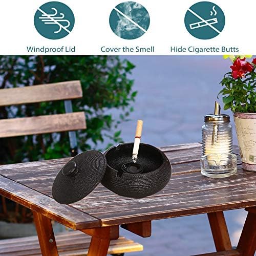 Black Ceramic Cigarette Ashtray with Lid
