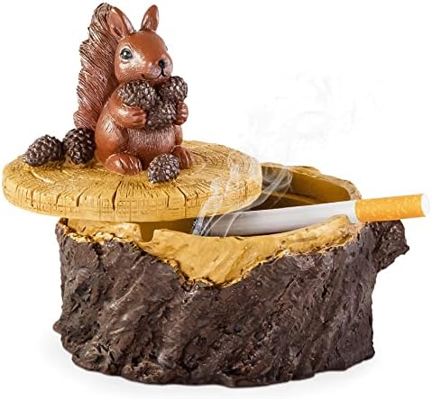 Cute Resin Squirrel Ashtray with Lid for Home and Garden