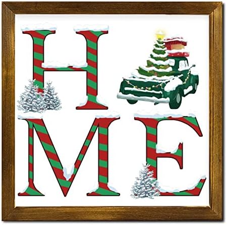 Christmas Candy Cane Framed Wood Sign 7x7 Inch
