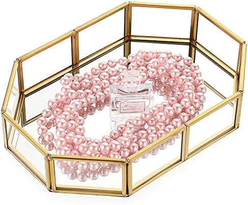 Hipiwe Mirror Glass Vanity Tray - Gold Ornate Decorative Tray