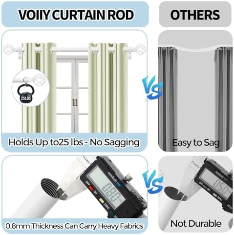 VOIIY 36-72 Inch White Curtain Rod Set with Twisted Finials