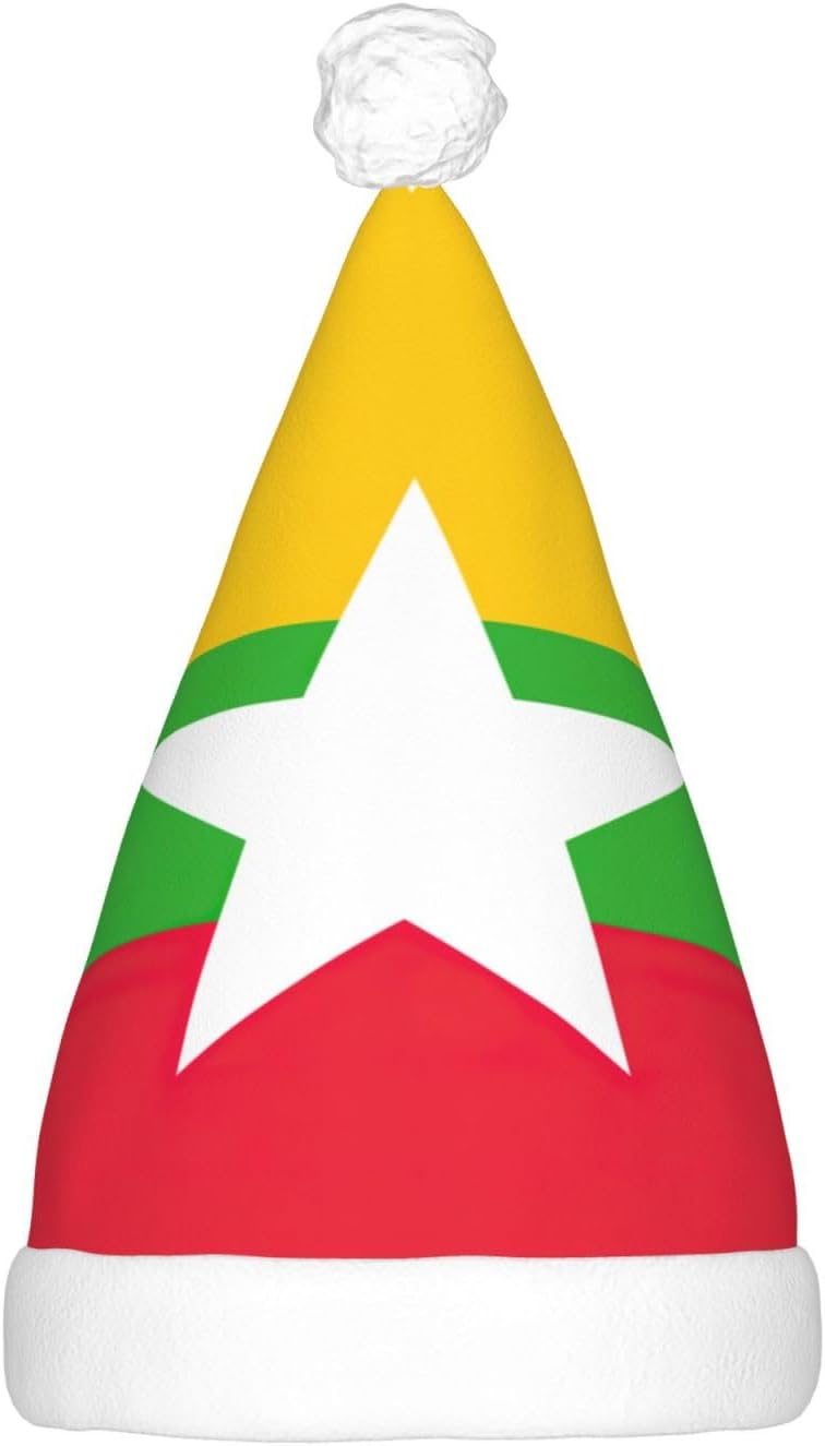Myanmar Flag Print Christmas Hat with LED Lights