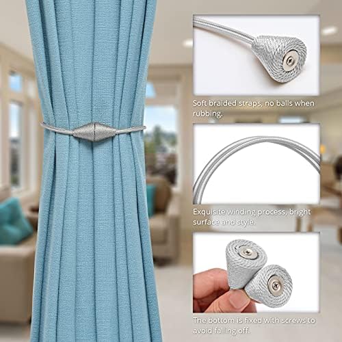 NICEEC 4 Pack Magnetic Curtain Tiebacks Grey