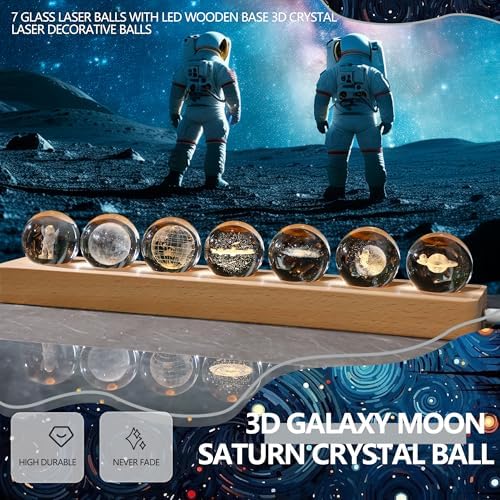 ZEERSHEE 3D Galaxy Planet Crystal Ball Night Light with LED Wooden Base