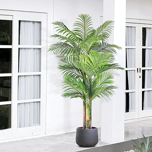 6ft Triple Golden Cane Palm Artificial Tree in Pot