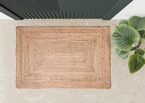 Hausattire Hand Woven Jute Braided Rug 2x3 Natural