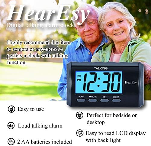 HearEsy Talking Alarm Clock - Large Numbers Dark Grey Display