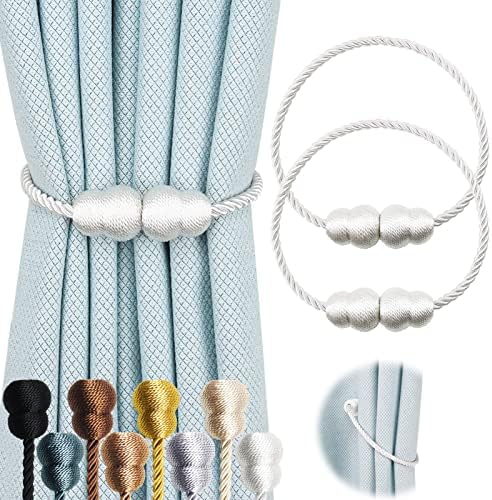 Hangtty Magnetic Curtain Tiebacks 2 Pack White
