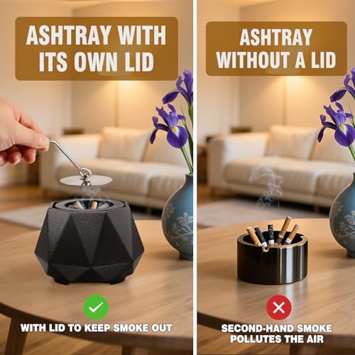 Wewow Ceramic Ashtray with Lid for Home and Outdoor Use