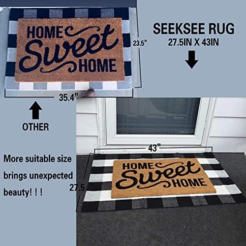 Seeksee Cotton Buffalo Plaid Rug 275x43 Black White Checked