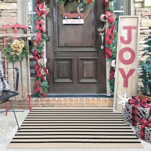 KILOCOCO Beige Striped Rug 23x36 Indoor Outdoor Door Mat