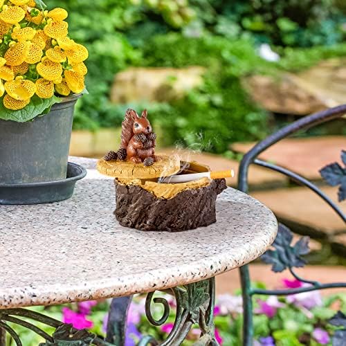 Cute Resin Squirrel Ashtray with Lid for Home and Garden