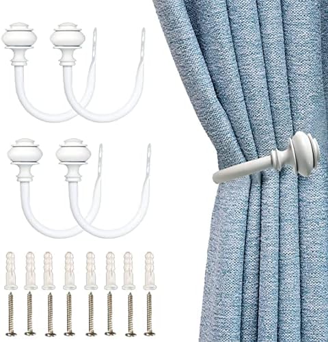 4Pcs Curtain Holdbacks - White Wall Mounted Drapery Tiebacks with Screws