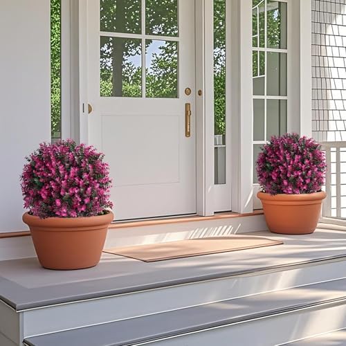 Artificial Topiary Trees with Pink Eucalyptus Set of 2