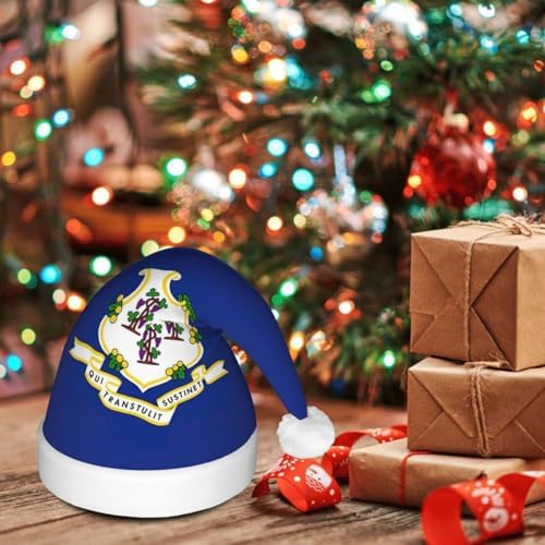 Connecticut State Flag Print Christmas Hat with LED Lights