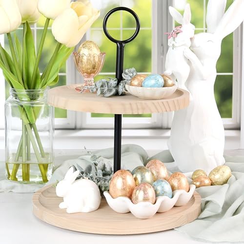 KIBAGA Decorative Wooden Two Tiered Tray Stand
