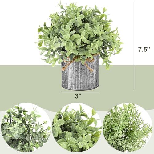 Mkono 3 Pack Artificial Plants in Galvanized Pots