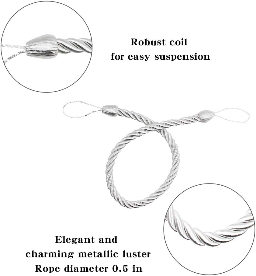 BEL AVENIR Curtain Rope Tiebacks with 4 Metal Screw Hooks White 4 Pack