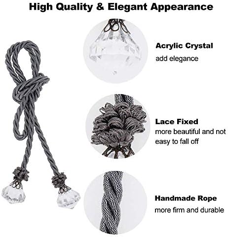 HIASTRA Curtain Tiebacks Rope with Crystal 2pcs
