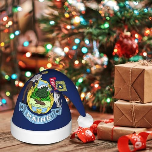 Maine State Flag Christmas Hat with LED Lights