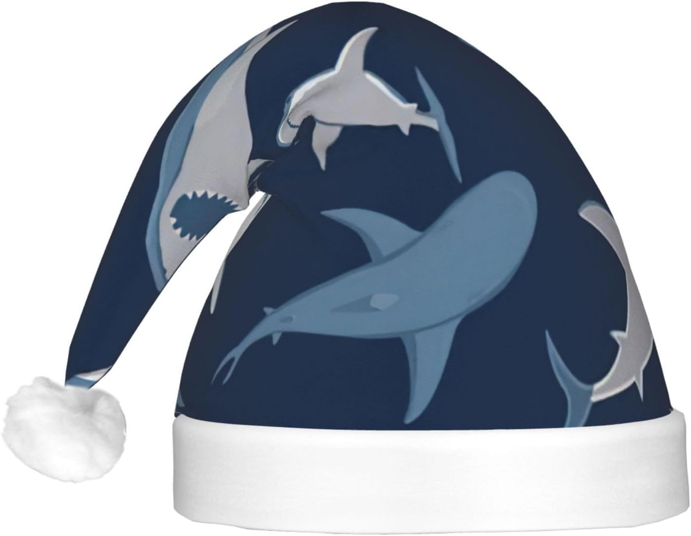 Blue Cartoon Shark Print LED Christmas Hat for Adults