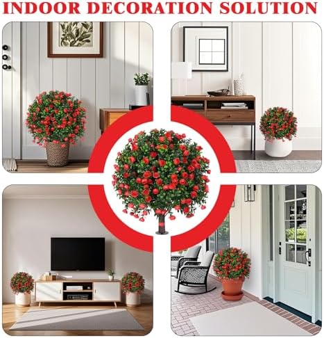 Artificial Boxwood Topiary Tree with Rose Set of 2