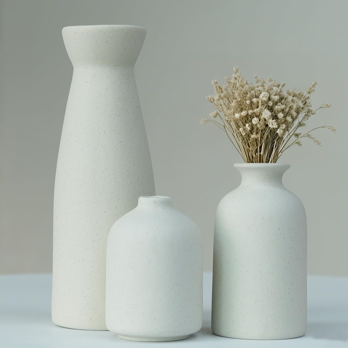 Distressed Ceramic Vase Set of 3 Modern Bohemian Farmhouse Decor