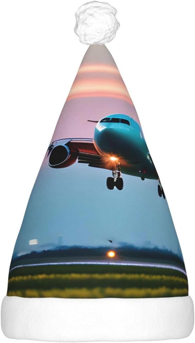 Airplane in the Evening Lights Print Christmas Hat with LED