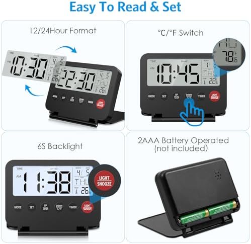 Olipiter Small Foldable Digital Travel Alarm Clock with Calendar and Temperature