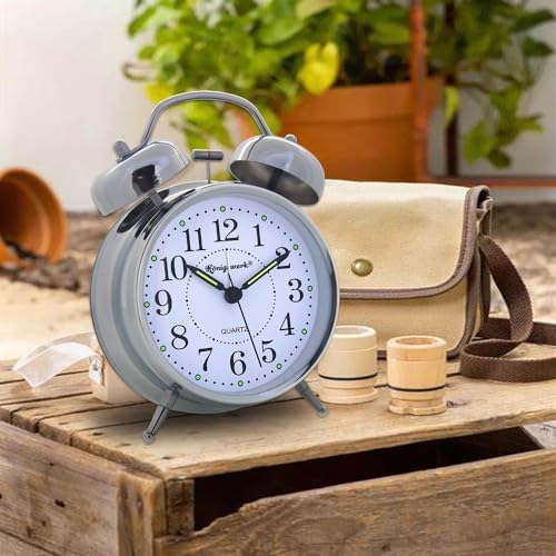Loud Bell Alarm Clock with Night Light and Silent Hands