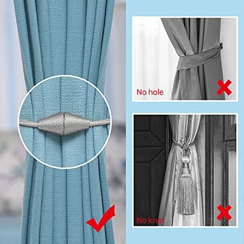 NICEEC 4 Pack Magnetic Curtain Tiebacks Grey
