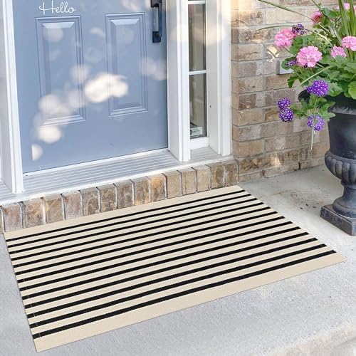 KILOCOCO Beige Striped Rug 23x36 Indoor Outdoor Door Mat