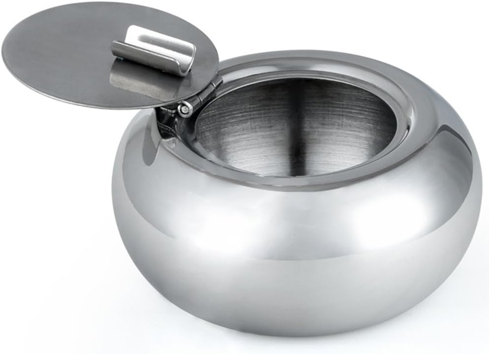 Maxin Silver Stainless Steel Cigarette Ashtray with Lid