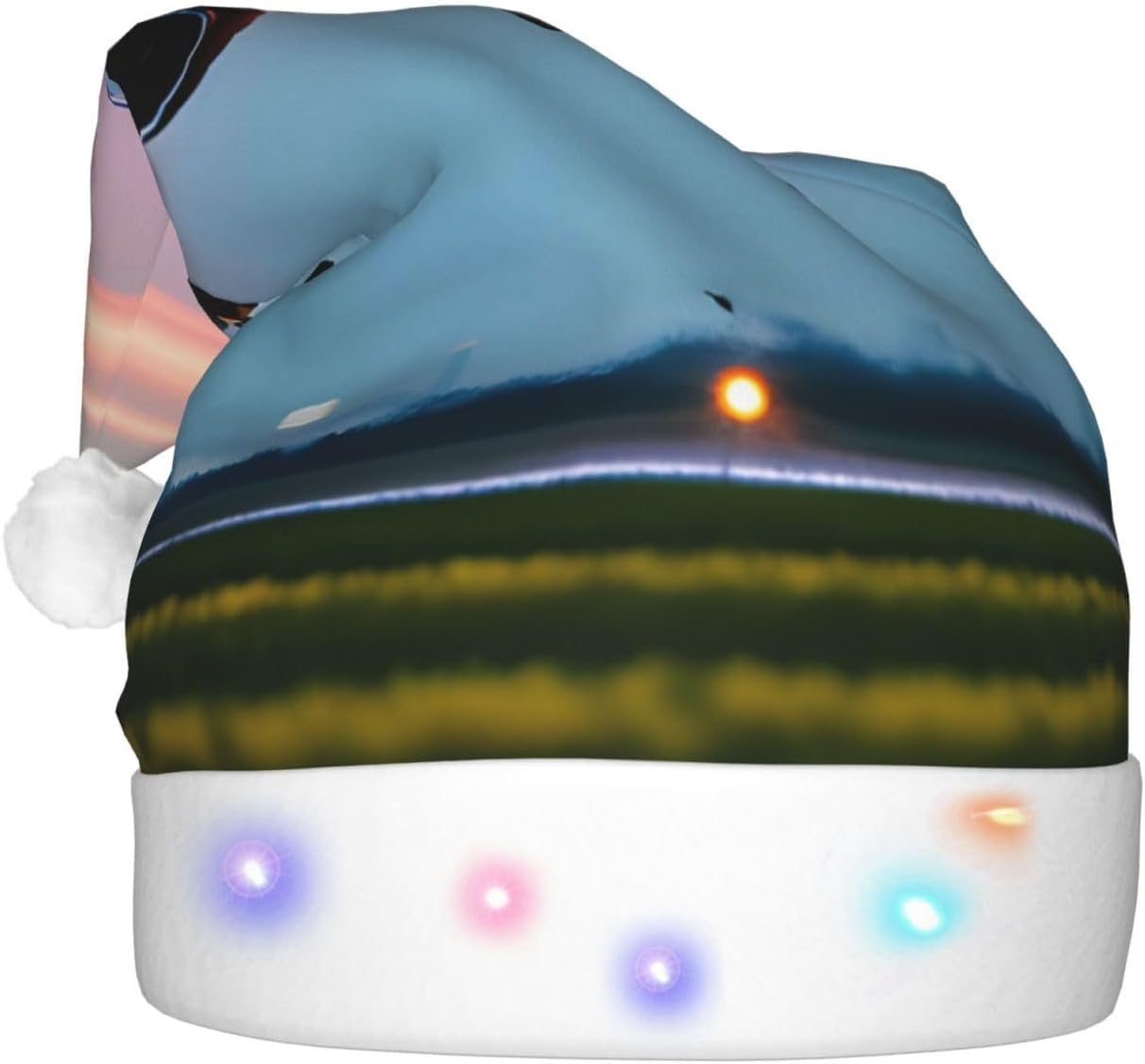 Airplane in the Evening Lights Print Christmas Hat with LED