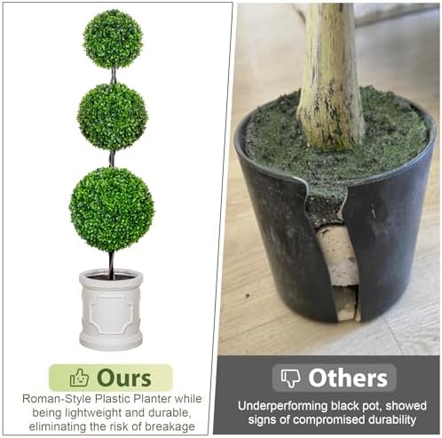 VIVATREES 3FT Artificial Triple Ball Topiary Set of 2 with Planter Pot