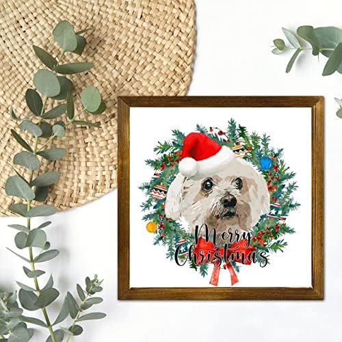 Merry Christmas Dog with Hat Wreath Wall Sign
