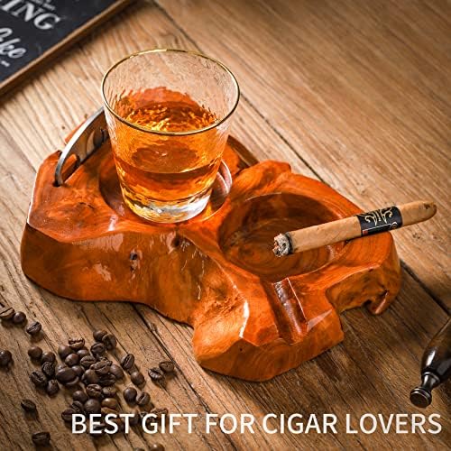 Wooden Cigar Ashtray with Whiskey Glass and Cutter Holder