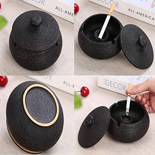 Black Ceramic Cigarette Ashtray with Lid