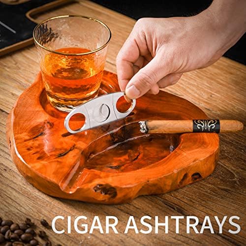 Wooden Cigar Ashtray with Whiskey Glass and Cutter Holder