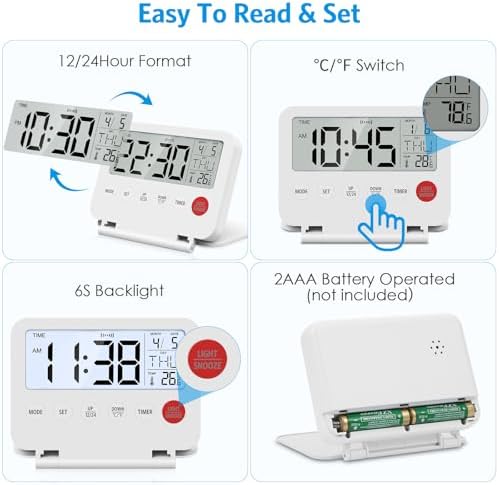 AMIR Travel Alarm Clock with Snooze and Calendar