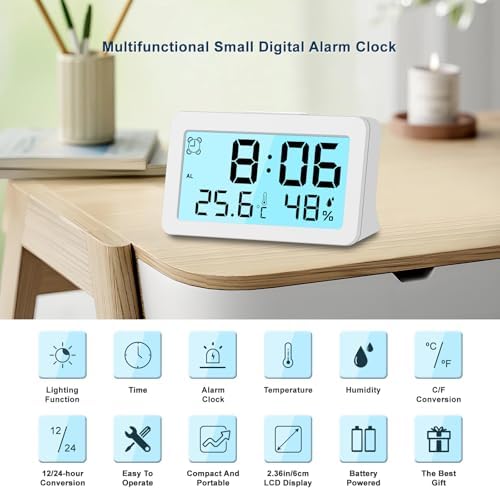 27 Inch Ultra Mini Travel Alarm Clock with Temperature Humidity Display