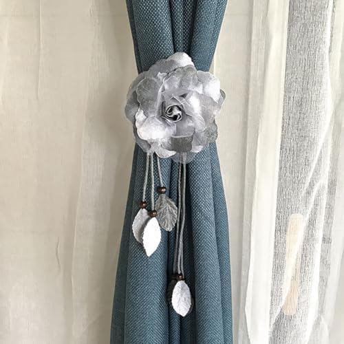 KDUPUP 2 Pcs Country Style Flower Curtain Tiebacks Grey