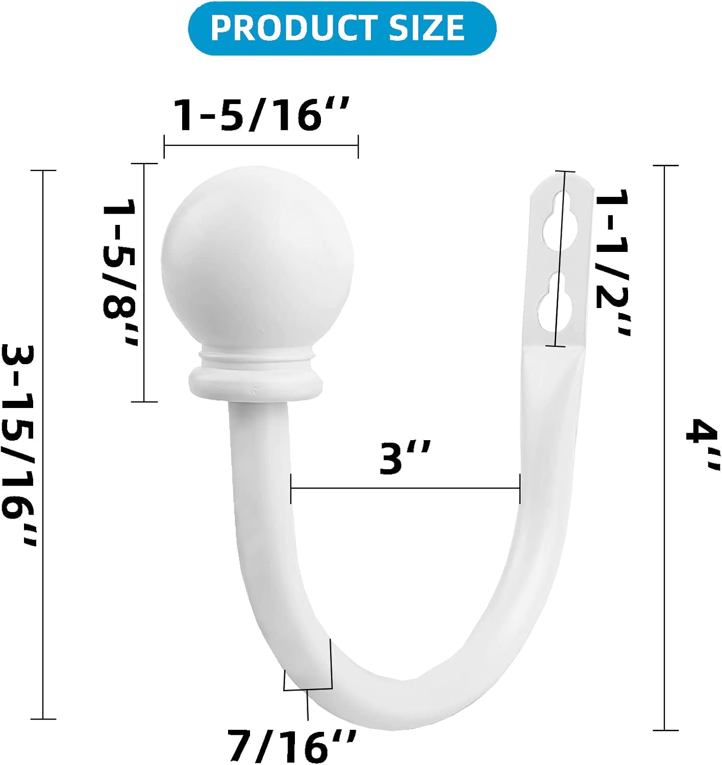 White Ball Finials Curtain Holdbacks 2pcs 1