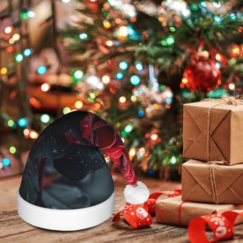 Red And Black Rose Print Christmas Hat With LED Light