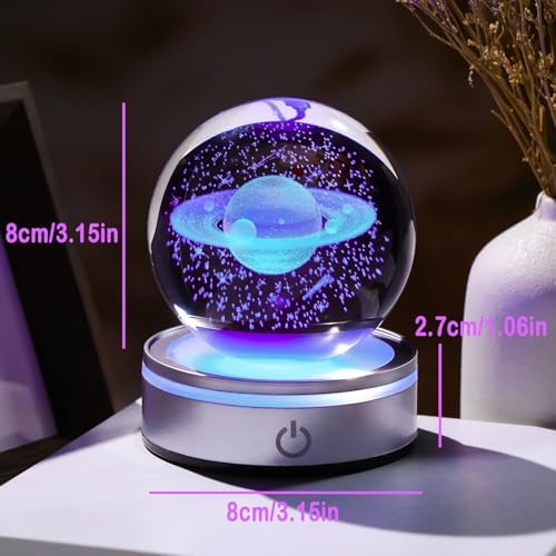 Crystal 3D Saturn Ball Figurine with LED Light Base