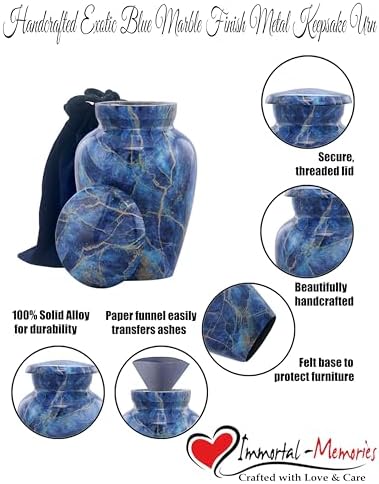 Marble Finish Mini Cremation Urn for Ashes - Exotic Blue